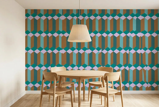 Papel tapiz Prisma Retro VII instalado en un comedor luminoso