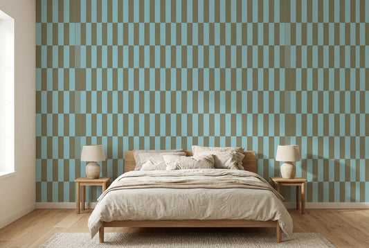 Papel tapiz Prisma Retro VIII instalado en un dormitorio sereno