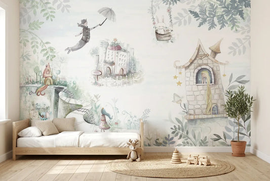 Papel tapiz Rapunzel Mágica instalado en una habitación infantil