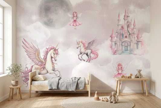 Papel tapiz Reino Mágico instalado en una habitación infantil