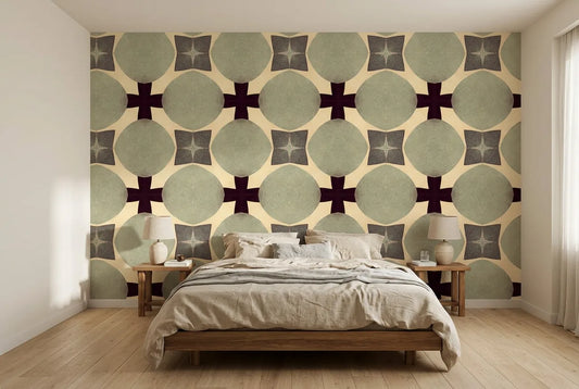 Papel tapiz Retro Mod instalado en un dormitorio sereno