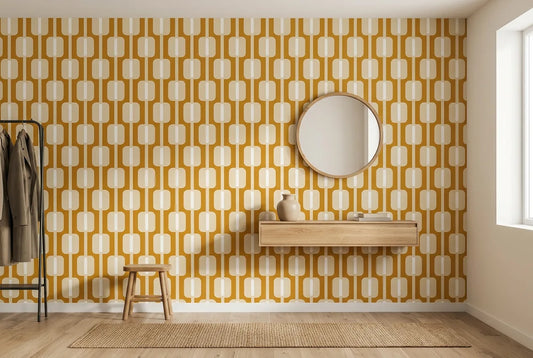 Papel tapiz Retro Mod Empapelados y Patrones instalado en un recibidor de estilo nórdico