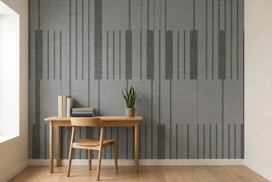 Papel tapiz Ritmo Gris instalado en un espacio de trabajo en casa
