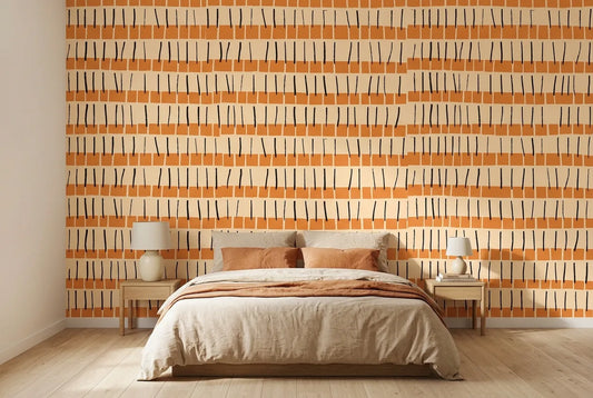 Papel tapiz Ritmo Retro instalado en un dormitorio sereno