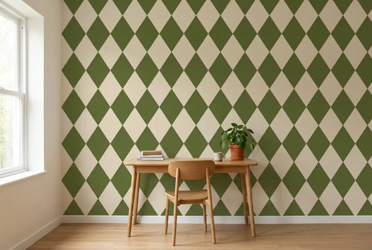 Papel tapiz Rombo Retro Empapelados y Patrones instalado en un espacio de trabajo en casa