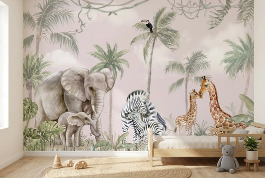 Papel tapiz Safari Amanecer instalado en una habitación infantil