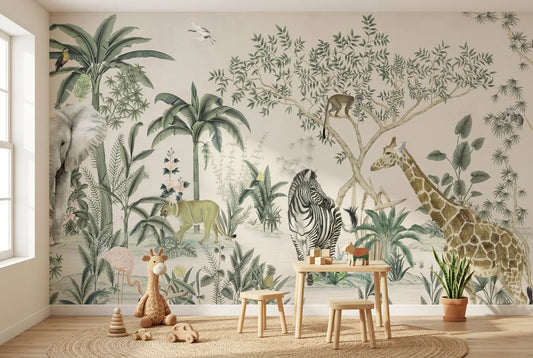 Papel tapiz Safari Kuwait instalado en una habitación infantil