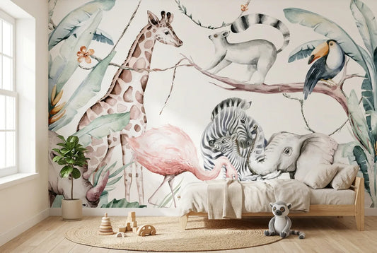 Papel tapiz Safari Selvatic instalado en una habitación infantil