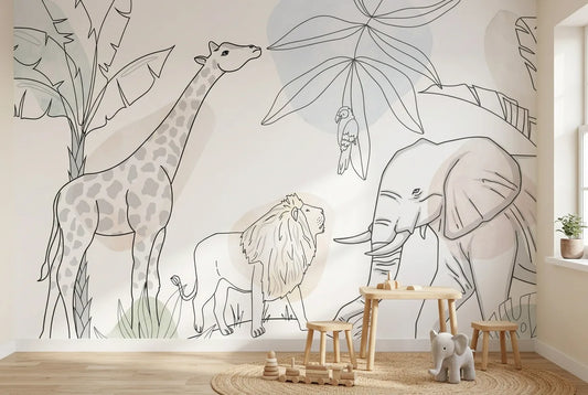 Papel tapiz Selva Lineal instalado en una habitación infantil