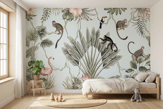 Papel tapiz Selva Safari Infantil Safari instalado en una habitación infantil