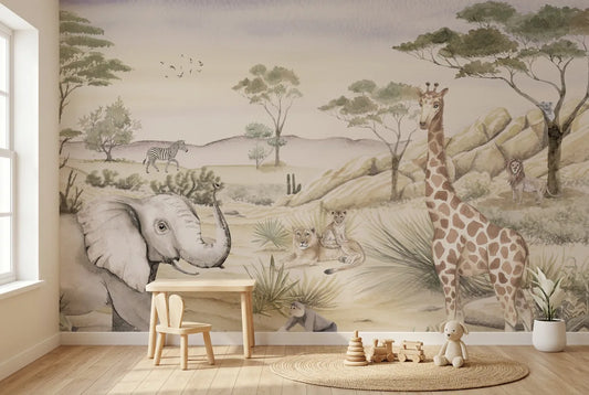 Papel tapiz Silvester Safari instalado en una habitación infantil