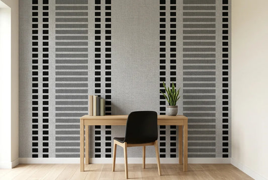 Papel tapiz Simetría Gris instalado en un espacio de trabajo en casa