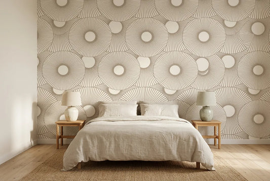 Papel tapiz Solis Retro Empapelados y Patrones instalado en un dormitorio sereno