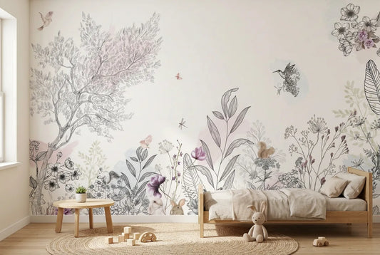 Papel tapiz Sweety Pink instalado en una habitación infantil