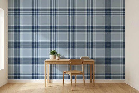 Papel tapiz Tartán Oxford Empapelados y Patrones instalado en un espacio de trabajo en casa