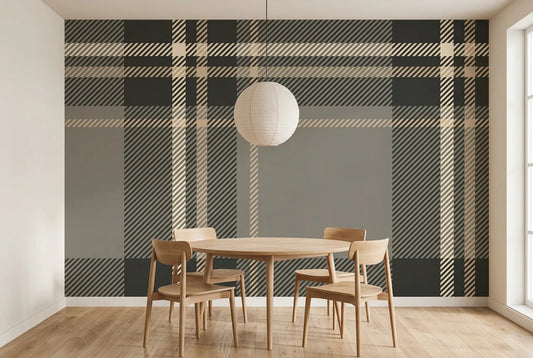 Papel tapiz Tartán Oxford III instalado en un comedor luminoso