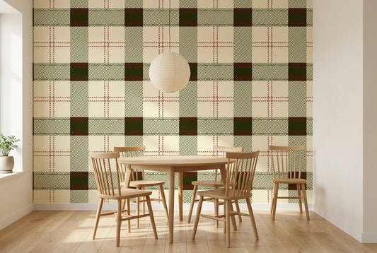 Papel tapiz Tartán Oxford VIII instalado en un comedor luminoso