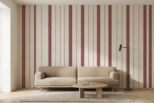 Papel tapiz Telar Borgoña instalado en una sala de estar minimalista