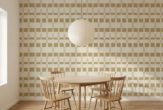 Papel tapiz Trama Arena instalado en un comedor luminoso