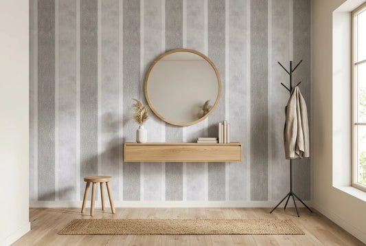 Papel tapiz Tweed Gris instalado en un recibidor de estilo nórdico