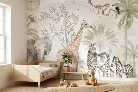 Papel tapiz Uganda Safari instalado en una habitación infantil