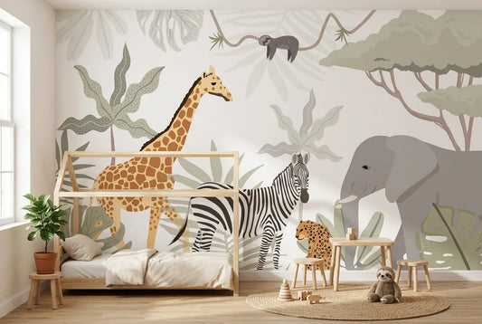 Papel tapiz Vida Safari instalado en una habitación infantil