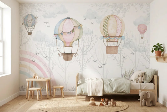 Papel tapiz Vuelo de Ensueño instalado en una habitación infantil