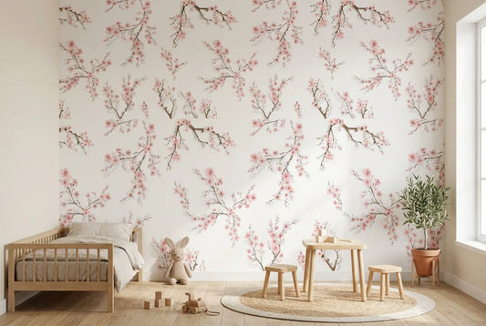 Papel tapiz White Blossom instalado en una habitación infantil