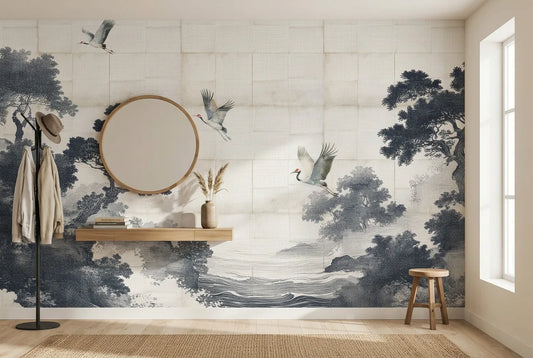 Papel tapiz Xingping instalado en un recibidor de estilo nórdico