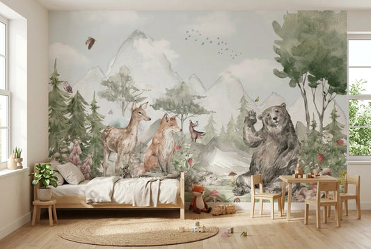 Papel tapiz Yosemite Forest instalado en una habitación infantil