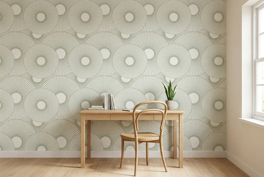 Papel tapiz Abanico Salvia instalado en un espacio de trabajo en casa