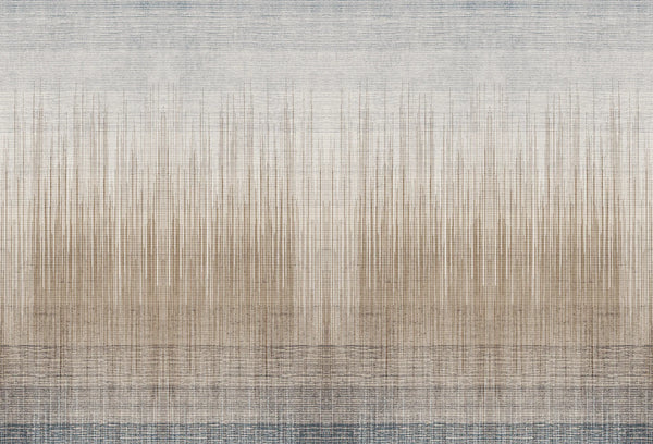 Papel tapiz con textura textil degradada en tonos beige, topo y azul grisáceo para paredes elegantes.