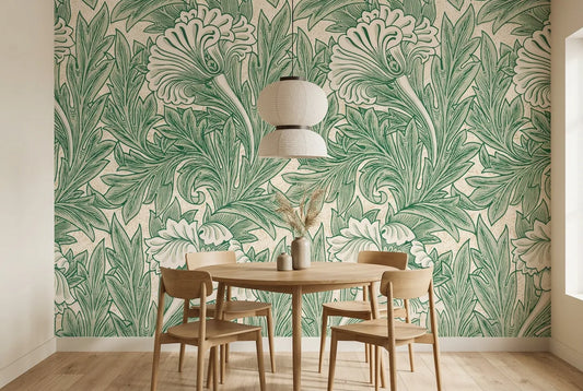 Papel tapiz Acanto Clásico instalado en un comedor luminoso