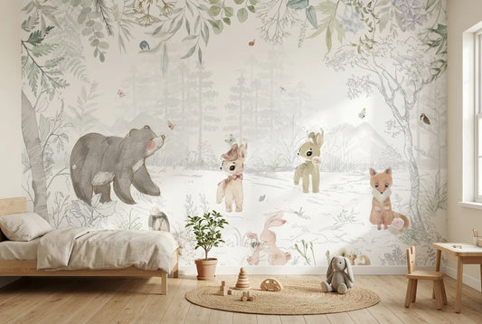 Papel tapiz Amigos del Bosque instalado en una habitación infantil