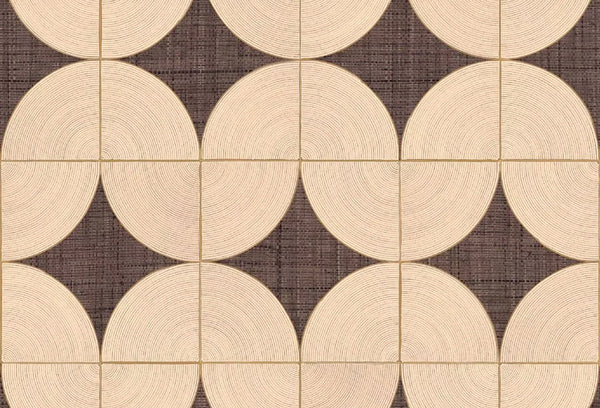 Papel tapiz con patrón geométrico de arcos beige y fondo marrón con textura textil