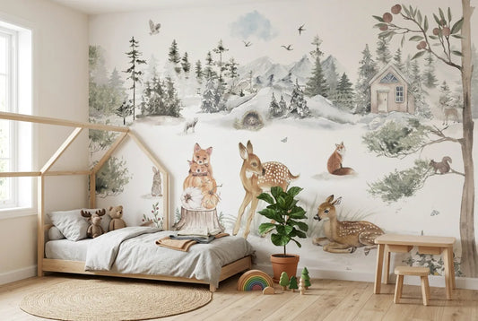 Papel tapiz Armonía Bosque instalado en una habitación infantil