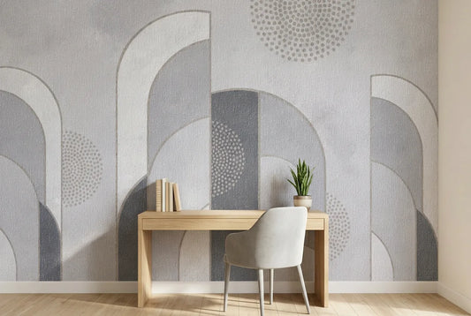 Papel tapiz Art Déco Gris instalado en un espacio de trabajo en casa