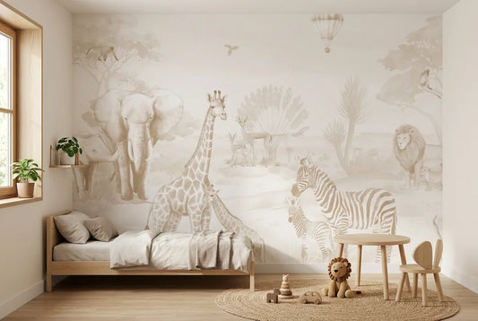 Papel tapiz Arusha Safari instalado en una habitación infantil