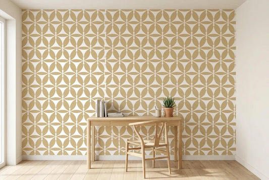 Papel tapiz Aurea Retro instalado en un espacio de trabajo en casa