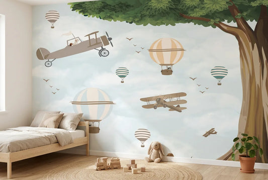 Papel tapiz Aventura en el Cielo instalado en una habitación infantil