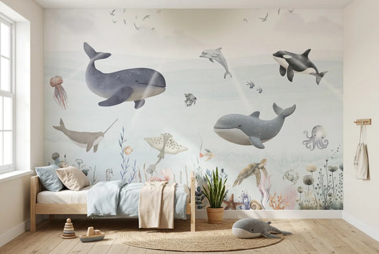 Papel tapiz Bajo el Mar instalado en una habitación infantil