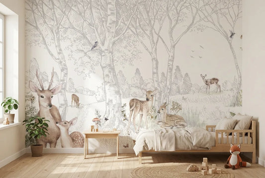 Papel tapiz Bambiland instalado en una habitación infantil