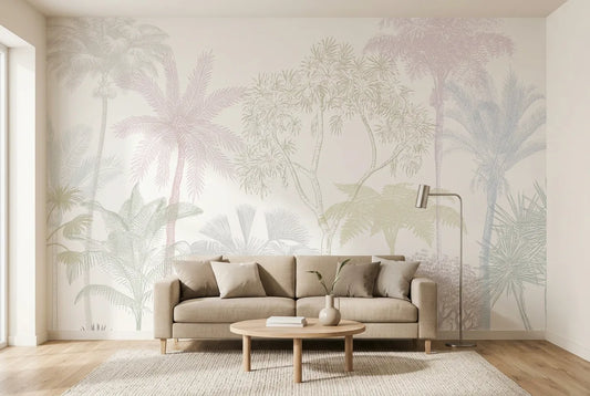 Papel tapiz Bávaro Botánico instalado en una sala de estar minimalista