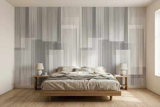 Papel tapiz Blocks Minimal instalado en un dormitorio sereno