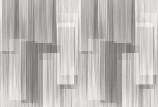 Papel tapiz abstracto con bloques rectangulares superpuestos y textura lineal en tonos grises y blancos.