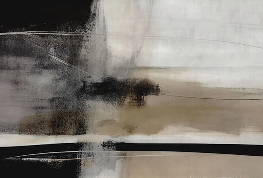 Papel tapiz con diseño de pintura abstracta al óleo en tonos beige, arena y negro para pared.