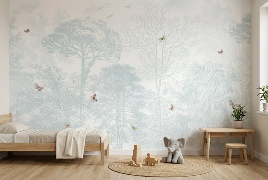 Papel tapiz Bosque Cian instalado en una habitación infantil