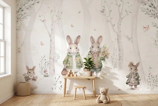 Papel tapiz Bosque de Conejitos instalado en una habitación infantil