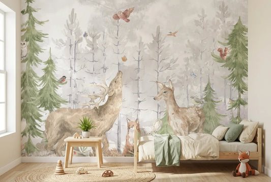 Papel tapiz Bosque Encantado Infantil Bosques instalado en una habitación infantil