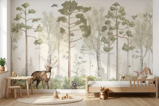 Papel tapiz Bosque Lejanía instalado en una habitación infantil